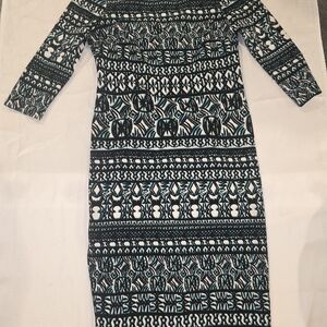 Cato Black and White Patterned Long Sleeve Dress